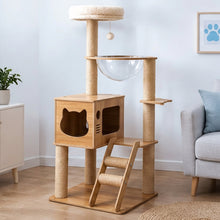 Arbre à chat en bois naturel avec hamac